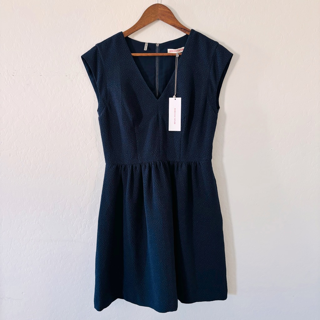 Rebecca Taylor Women’s Navy Blue Mini V-Neck Short Sleeve Dress Size 6